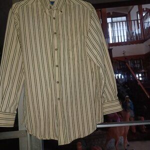 Towncraft Men's Button Up Shirt Medium Brown & Tan Stripes